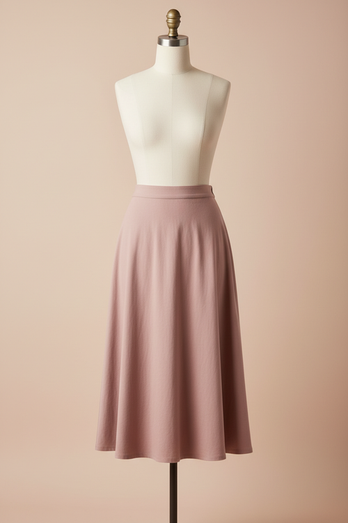 Muted rose cotton midi skirt on a mannequin
