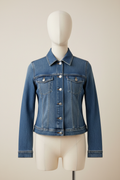 Mid-blue denim jacket on a mannequin