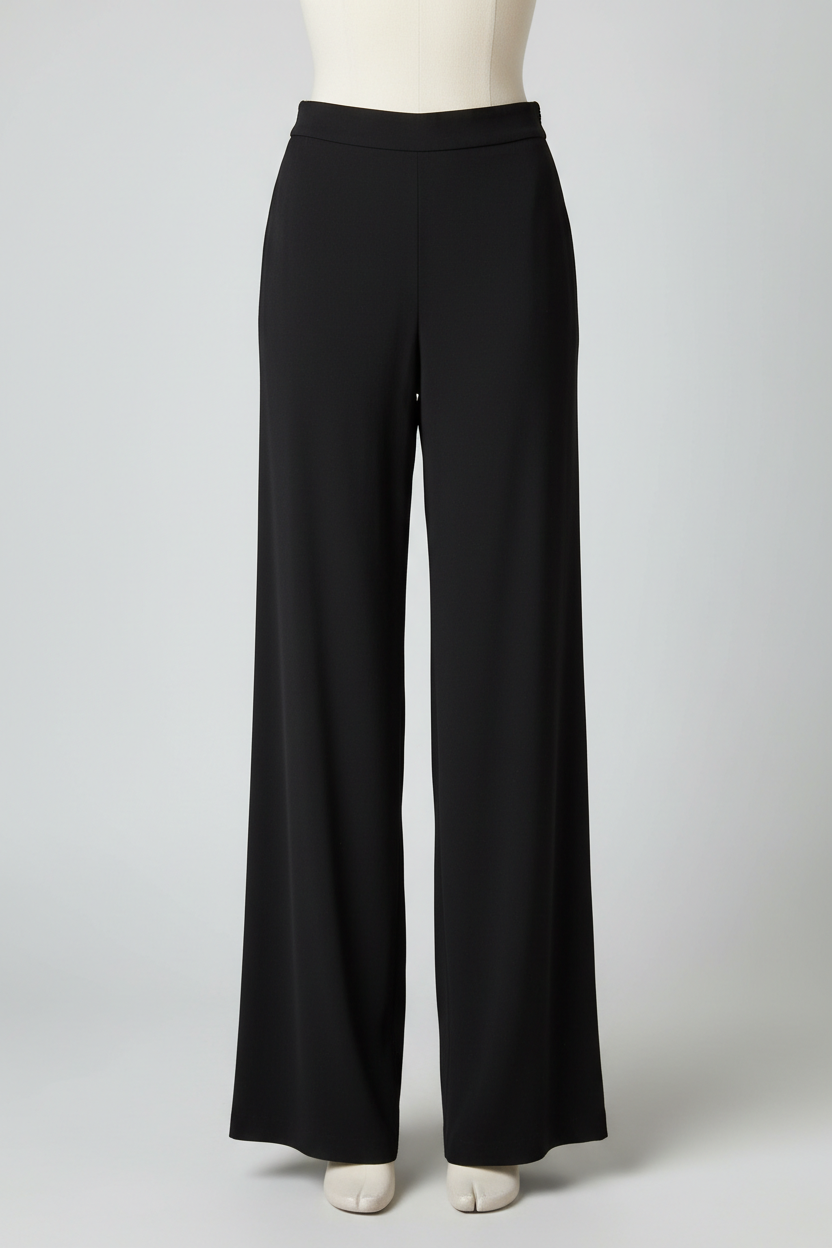 Black wide-leg trousers on a mannequin